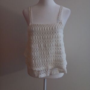 Moon River Camisole Tank Women's Size Large White Sleeveless Tiered Lace Lined